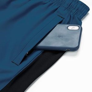 Pantalones cortos informales de verano para correr, cintura media, entrenamiento de alto rendimiento, bolsillos con cremallera, logotipo personalizado, patrón sólido, elástico teñido liso - Product Image 6