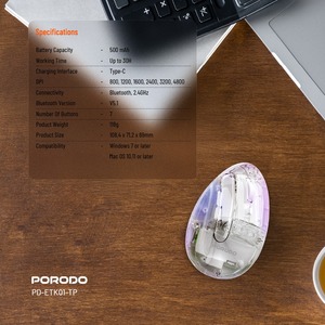เมาส์ไร้สาย porodo 4800 dpi ดีไซน์แนวตั้งเพื่อความสะดวกสบายและมีประสิทธิภาพ - Product Image 6