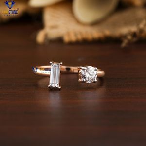 ชุดหินสองก้อนสีโรสโกลด์18K 0.56 TDW Baguette และแหวนเพชรกลม hpht/cvd Lab - Product Image 1
