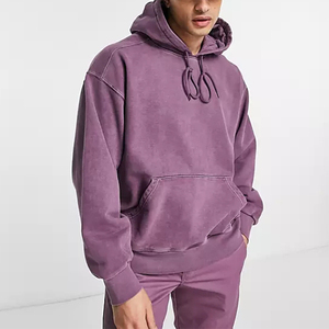 Ropa de calle personalizada, Sudadera con capucha para hombre, sudadera de viento púrpura de algodón con hombros caídos de gran tamaño, sudaderas con capucha desgastadas lavadas con ácido - Product Image 1