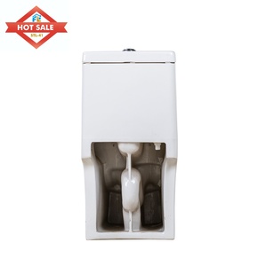 WC monobloc allongé en céramique moderne, le plus populaire, avec double chasse et siphon en S, pour salle de bain - Product Image 2