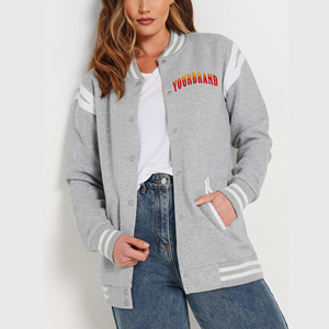 Chaqueta Universitaria de Felpa 100% Algodón para Mujer, Nueva Llegada 2025, Logotipo Personalizado Impreso en DTF, Chaqueta Universitaria para Mujer de 500 g/m² - Product Image 6