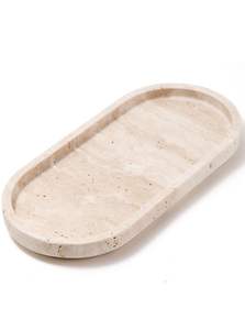 Plateau de service élégant en travertin beige à pied, plateau en pierre élégant pour la cuisine, la salle à manger et une utilisation décorative - Product Image 4