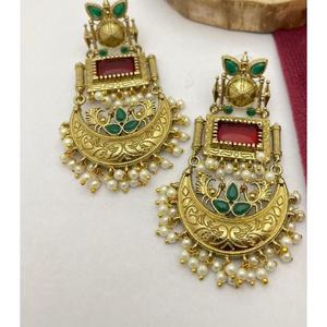 Bán Buôn Thiết Kế Mới Vàng Màu Xanh Lá Cây Chandbali Jhumka Bông Tai Cổ Monalisa Đá Ngọc Trai Cho Phụ Nữ Cô Gái Thả Tai Làm Bằng Đồng - Product Image 4