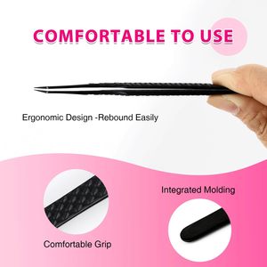 Pinces à cils pour extensions de cils, pinces à cils à pointe en fibre à 90 degrés avec prise diamant pour cils volume, création de fans, service OEM - Product Image 4