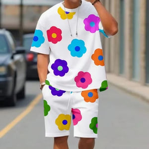 2025 été hommes décontracté 2 pièces ensemble à manches courtes T-Shirt Shorts de plage solide impression 3D coupe-vent grande taille Options écologique - Product Image 5