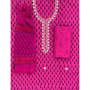 Salwar Kameez en coton imprimé non cousu, style pakistanais, robe indienne lourde pour soirée, ensemble avec col et matière en tissu lawn - Product Image 1