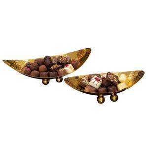 Bol de service en chocolat doré au design élégant, plat de présentation ovale en métal élégant pour chocolats, bonbons, desserts, décoration de fête de mariage à domicile - Product Image 2