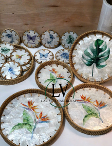 Bandeja Redonda de Ratán Tejida a Mano con Diseño de Madreperla, Bandeja Decorativa para Servir en el Hogar, la Cocina y la Mesa, de Vietnam - Product Image 6