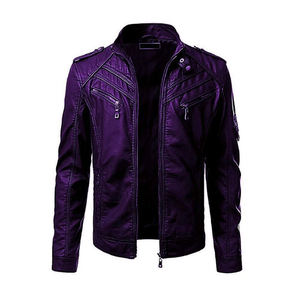 Custom Color PU Leather Moto <b>Jacket</b> With Custom Logo <b>Slim</b> <b>Fit</b> Stand Collar Zipper Closure Solid Color Biker Style Autumn Wear - Product Image 1
