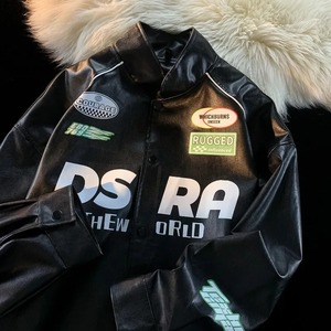 Otoño nuevos abrigos sueltos Hipster para hombres chaqueta de cuero de motorista negro americano cuello levantado chaqueta de piloto tela de lona para parejas - Product Image 2