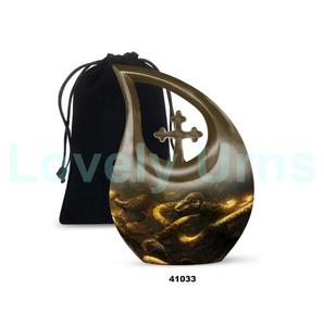 Whole Sale Large Green Tear Drop <b>Snake</b> Cremation Adult Urn for Human Ashes Decorative Cross Funeral Urn With Free Velvet <b>Bag</b> - Product Image 3