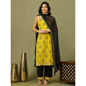 Kurta de algodón bordada a mano con diseño Bandhani para mujer, con pantalón palazzo de rayón y dupatta, traje salwar indio. - Product Image 4