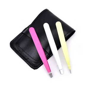 Juego de pinzas premium de colores para cejas, las mejores pinzas con punta inclinada, punta fina y punta plana, pinzas color rosa para depilación. - Product Image 1