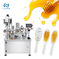 Machine de remplissage et de scellage automatique haute vitesse pour cuillères, avec plateau rotatif et 2 buses, idéale pour le miel et les petites entreprises