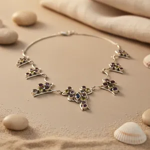 Collier statement géométrique pour femme en argent sterling 925 avec pierre précieuse en zircon, plaqué platine et rhodium, or blanc 14 carats, bijoux - Product Image 3