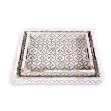 Bandeja de lujo con incrustaciones de nácar para servir té, café, bocadillos, desayuno y decoración del hogar, procedente de la India, regalo para el Ramadán y el Eid. - Product Image 3