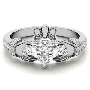 Bague de fiançailles SHREYA DIAM en moissanite taille cœur, argent 925 plaqué rhodium, sertissage à griffes, accents pavés, tendance et romantique pour femme - Product Image 6