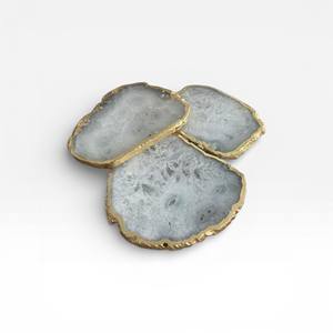 Rich <b>Purple</b> and Violet Agate Stone Coasters with Gold Trim for Elegant Dining Table <b>Decor</b> - Product Image 2