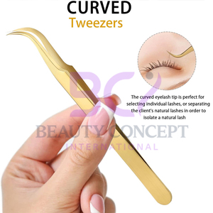 Golden Color OEM Service Polished Stainless Steel Durable Isolation Lightweight High Quality Lash Extension Eyelash Tweezers - Product Image 4