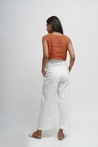 Pantalones de salón con lazo de algodón orgánico para mujer Cómodo diseño de pierna ancha fácil de poner para el verano - Product Image 3