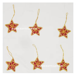 งานฝีมือคุณภาพสูงการเย็บปักถักร้อย zari และลูกปัดรูปดาวสำหรับตกแต่งต้นคริสต์มาสแบบแขวน - Product Image 1