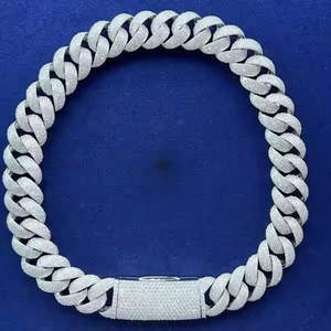 Collar de cadena de eslabones cubanos de Miami de 22mm, diamantes VVS, Plata de Ley 925 chapada en rodio y blanco para fiestas y regalos - Product Image 1