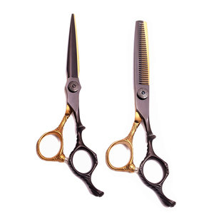 ชุดกรรไกรตัดผมสีเทาและสีทองชุดกรรไกรตัดผมบางปรับแต่งได้เพื่อความสวยงาม - Product Image 1