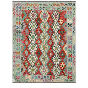 Alfombra Kilim de Maimana, Afganistán, 193 x 149 cm, para Decoración del Hogar - Product Image 1