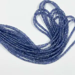 Finest Quality Natural 3mm 4mm Tanzanite Faceted Rondelle Gemstone Beads For Jewelry Making Wholesale Price Per Strand