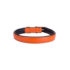 Collier de chien en cuir orange de qualité supérieure fait à la main avec un design noir doux rembourré grossiste fournisseur et fabricant - Product Image 1