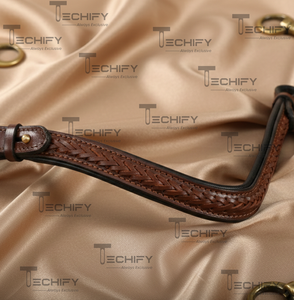Bandeau de tête de cheval en cuir brun tressé artisanal |   Bride de tête de style occidental incurvée |   Accessoire d'équitation durable - Product Image 5