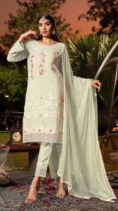 Heavy Fox Georgette Salwar Kameez con bordado trabajo y encaje elegante multicolor semicosido para mujer venta en línea - Product Image 4