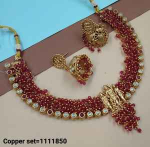 ENSEMBLE DE BIJOUX INDIENS TRADITIONNELS ET À LA MODE EN CUIVRE ENSEMBLE DE BIJOUX DE MARIAGE POUR FEMMES BOUCLES D'OREILLES ET COLLIER - Product Image 2