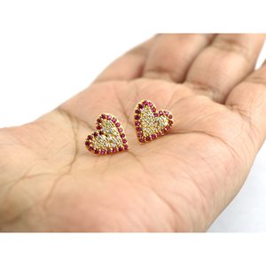 14k Gold Plated Natural Ruby Heart Stud <b>Earrings</b> <b>Cute</b> White and Rose Gold with Diamond Pearl for Engagement Wedding Party - Product Image 2