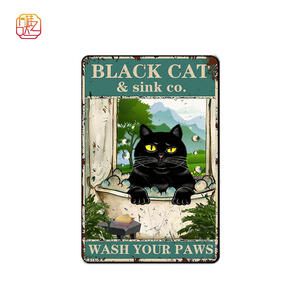 Drôle de salle de bain Métal <span class=keywords><strong>Aluminium</strong></span> Vintage Chat Noir Art Signe Mural Slogan 'Wash Your Paws' Convient pour Ferme, Maison, <span class=keywords><strong>Cuisine</strong></span>, - Product Image 1