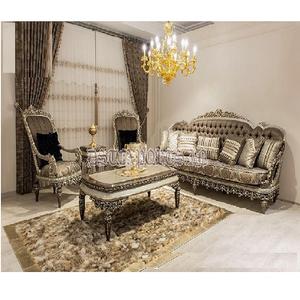 Muebles de sala de estar tallados pesados de ultra lujo, juego de sofá de madera de teca para sala de estar, muebles de sala de estar de 6 plazas tallados en plata - Product Image 1