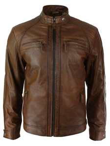2024 <b>Men's</b> High Quality Real Leather <b>Biker</b> <b>Jacket</b> Breathable Zipper Quilted Black Lining OEM High Street Pocket Coated Fabric - Product Image 3