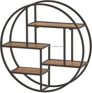 European Styled Vintage Industrial Finish Round Mango Wood Iron Frame Bookshelf display Rack At Low Cheap And Best Price