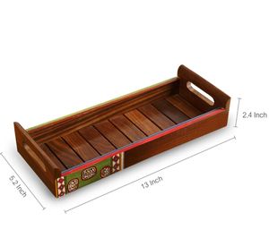 Peintures & Planches Warli Plateau peint à la main en bois de Sesham Plateau de service décoratif rond en bois Farmhouse & Vintage Centerpiece - Product Image 6