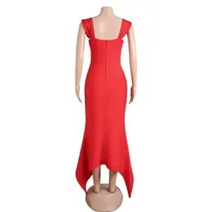 Vestido de Gala Rojo Satinado Elegante de Primera Calidad, Estilo Bodycon, Largo hasta el Suelo, con Cintura Natural Plisada, Ideal para Fiestas - Product Image 5