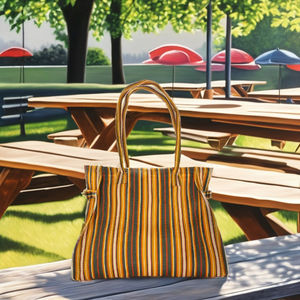 ถุงผ้าไนลอนลายทางพร้อมที่จับสายรัดคอตตอนและเบาะปักลายที่ไม่เหมือนใครผลิตในอินเดีย - Product Image 3