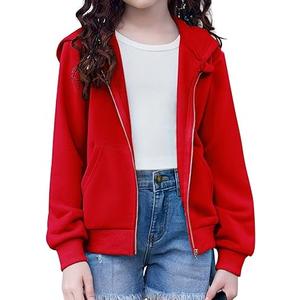 Alta calidad de los niños de Color sólido en blanco Deportes French Terry Plain RTS Hoodie Niños Ropa deportiva Invierno Niñas Algodón Fleece Hoodie - Product Image 3