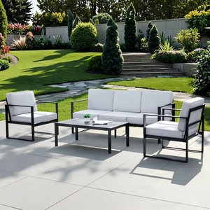 Modern 4-Piece Outdoor <b>Patio</b> <b>Furniture</b> Set Aluminum Frame 5-Seater Sofa Armchairs Coffee Table | Hotel Park Use | Horti Club - Product Image 3