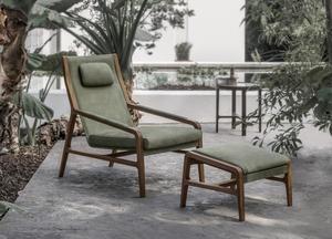 Fauteuils de salon modernes Teresa avec repose-pieds, en teck massif et coussin en velours, pour l'intérieur et l'extérieur. - Product Image 6
