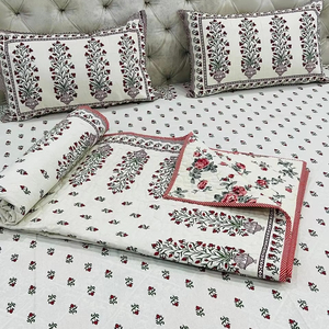 Cotton Bed Sheet Bedroom Decor <b>King</b> <b>Size</b> cover Soft Bedding set quilt With 2 <b>Pillow</b> Cover Indian Jaipuri Rajasthani Bed sheets - Product Image 1