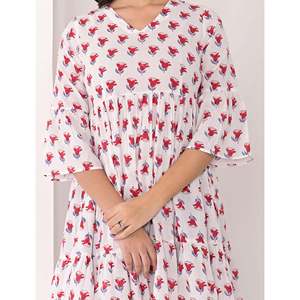 Vestido de Algodón Estampado a Bloques en Blanco y Rojo, Transpirable, Informal, para Fiestas, Tallas XS a XL, para Clubes y Uso Diario - Product Image 2