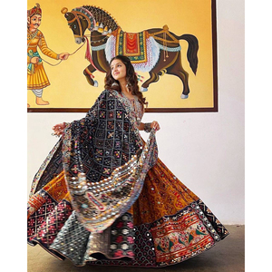 Navratri Festival Indian Lehenga Choli Set Bollywood Chaniya Choli Mirror Work Blusa Dupatta para ropa de fiesta de mujer al por mayor - Product Image 1