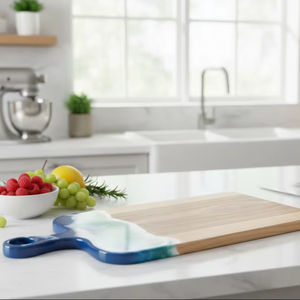 SOLOBEAT ผลิตภัณฑ์ทำมือระดับพรีเมียม สำหรับครัวและถาดเสิร์ฟ สไตล์โอเชียน ทำจากไม้มะฮอกกานีและเรซิ่น พร้อมหูจับ - Product Image 1