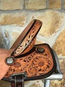 Silla de Montar Occidental de Cuero para Carreras de Barriles |   Diseño de Girasol Tallado a Mano |   Calidad Premium al Mejor Precio |   Equipo Ecuestre - Product Image 4